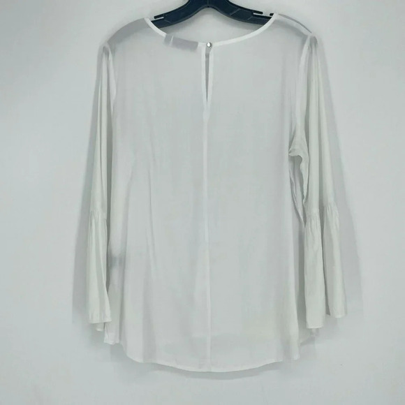 Apt. 9 Blouse Women's M White Round Neck Bell Long Sleeves High Low Hem Keyhole - Picture 2 of 8